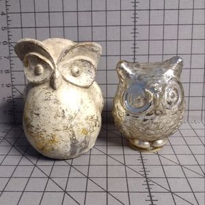 Pair of Owl Figurines Ceramic & Mercury Glass